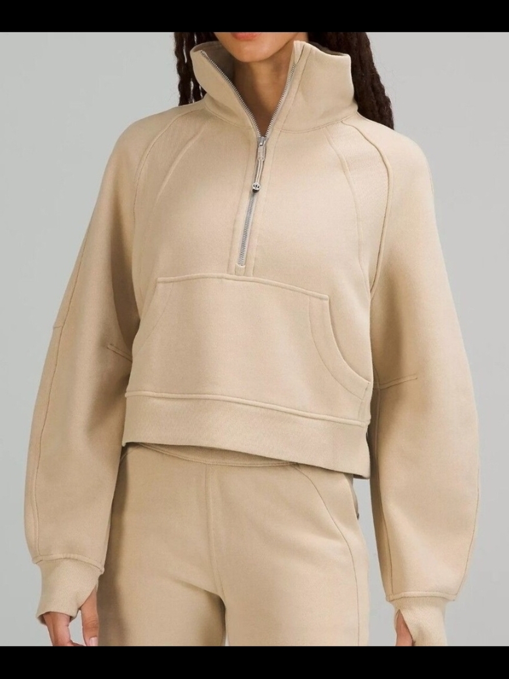 Lululemon Scuba Half-Zip Cropped Hoodie Beige XS Funnel Neck Pullover